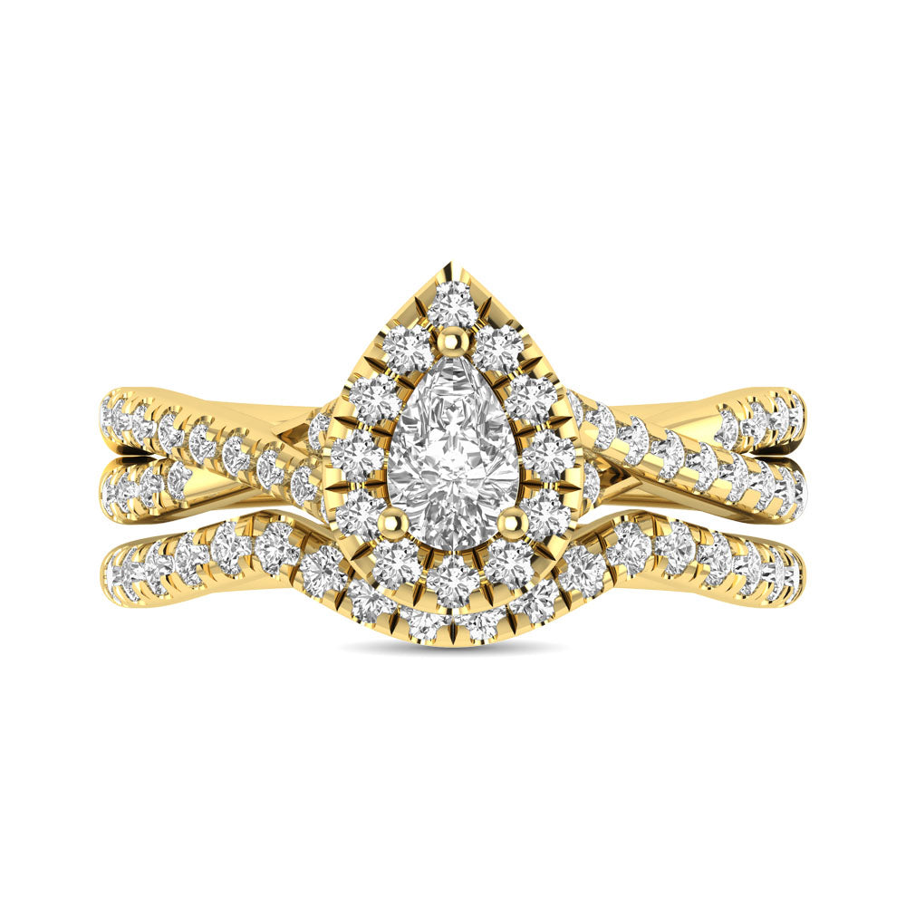 Diamond  Twist Shank Single Halo Bridal Ring 1 Ct.tw Pear Cut in 14K Yellow Gold