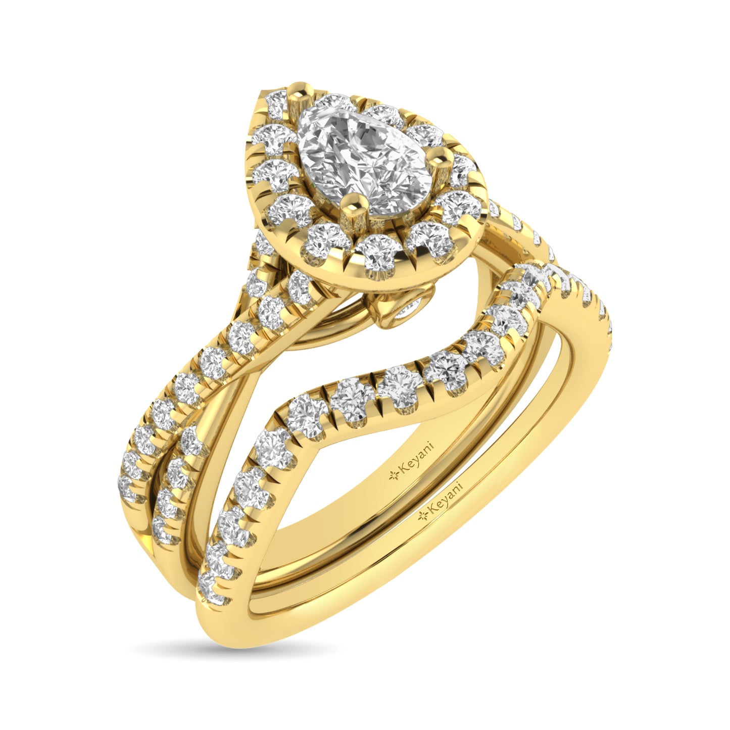 Diamond  Twist Shank Single Halo Bridal Ring 1 Ct.tw Pear Cut in 14K Yellow Gold