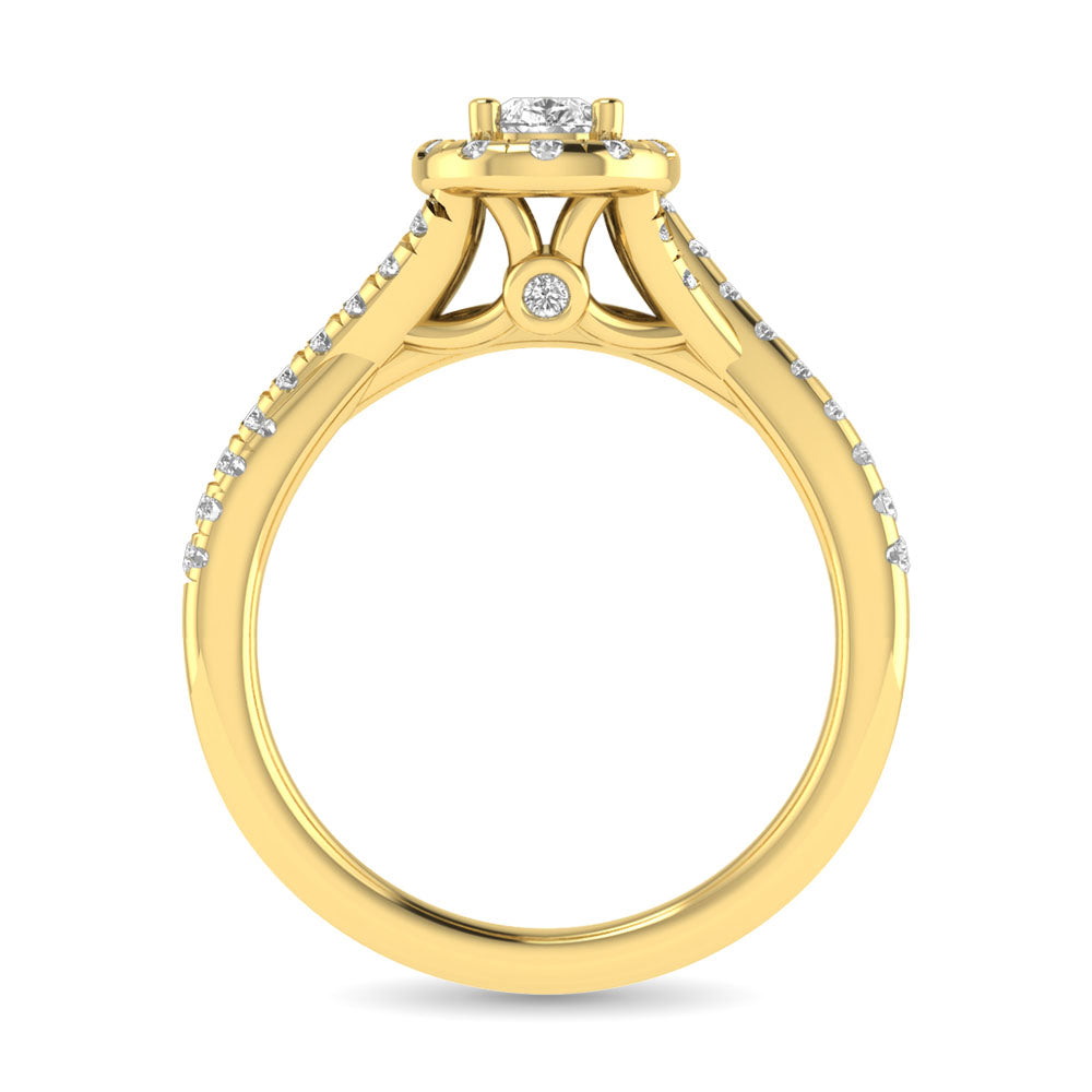 Diamond  Twist Shank Single Halo Bridal Ring 1 Ct.tw Pear Cut in 14K Yellow Gold