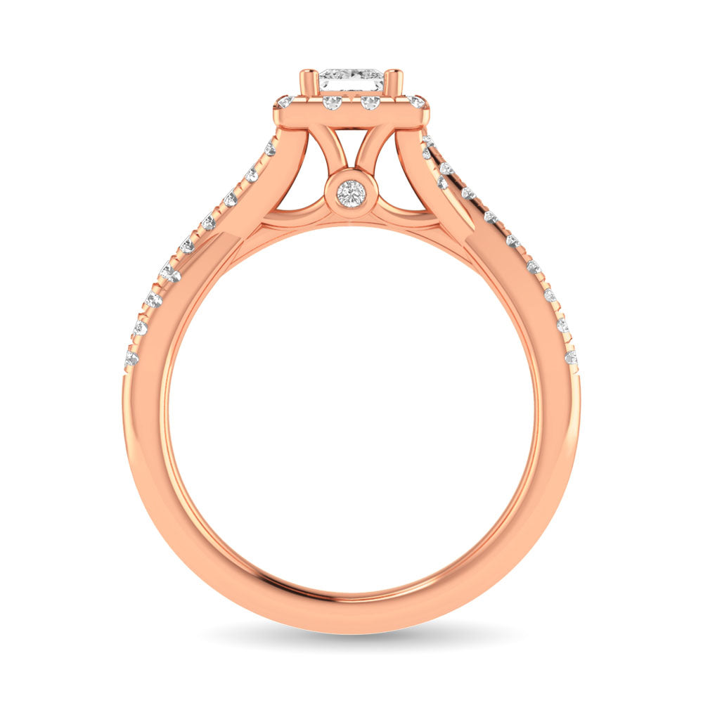 Diamond  Twist Shank Single Halo Bridal Ring 1 Ct.tw Princess Cut in 14K Rose Gold