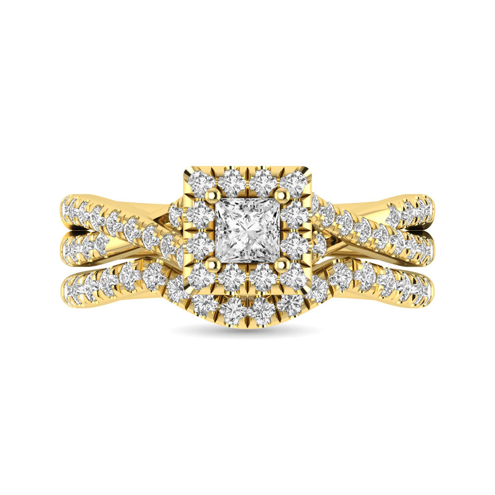 Diamond  Twist Shank Single Halo Bridal Ring 1 Ct.tw Princess Cut in 14K Yellow Gold