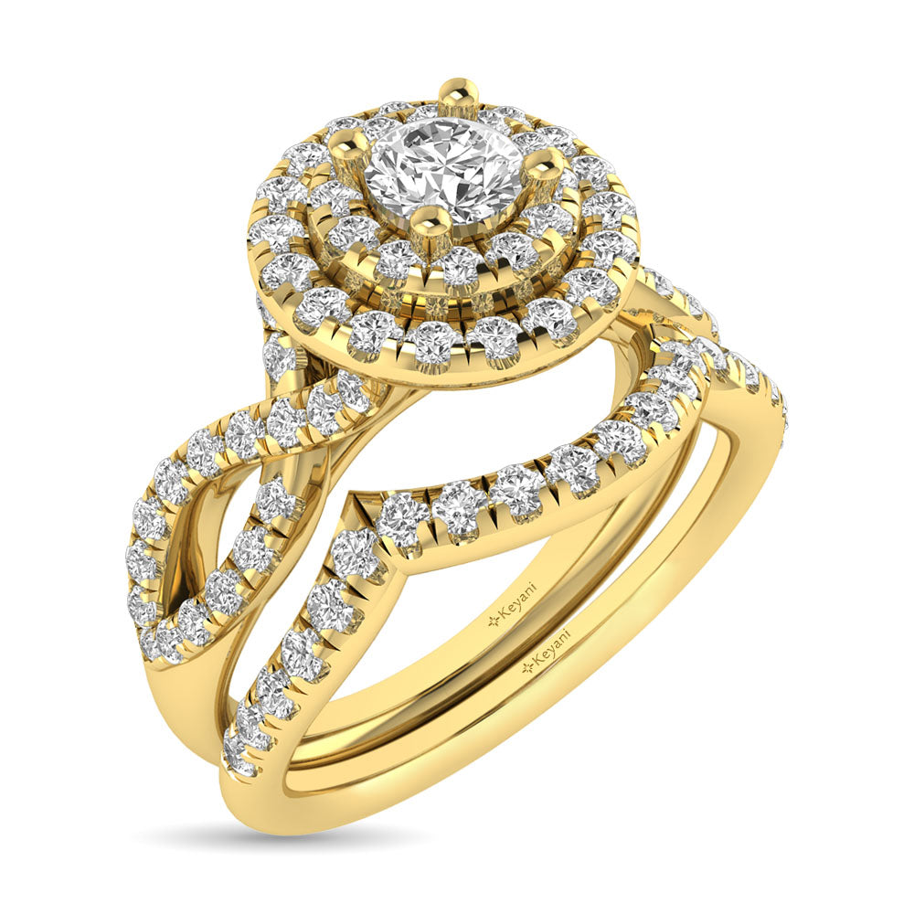 Diamond  Twist Shank Double Halo Bridal Ring 1 Ct.tw Round Cut in 14K Yellow Gold