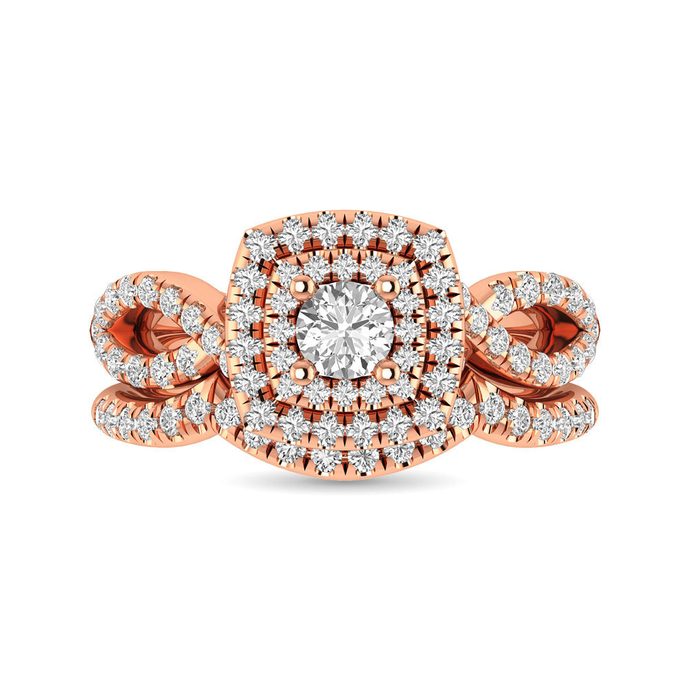 Diamond  Twist Shank Double Halo Bridal Ring 3/4 Ct.tw Round Cut in 14K Rose Gold