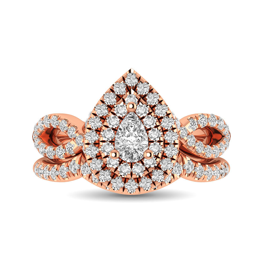 Diamond  Twist Shank Double Halo Bridal Ring 3/4 Ct.tw Pear Cut in 14K Rose Gold