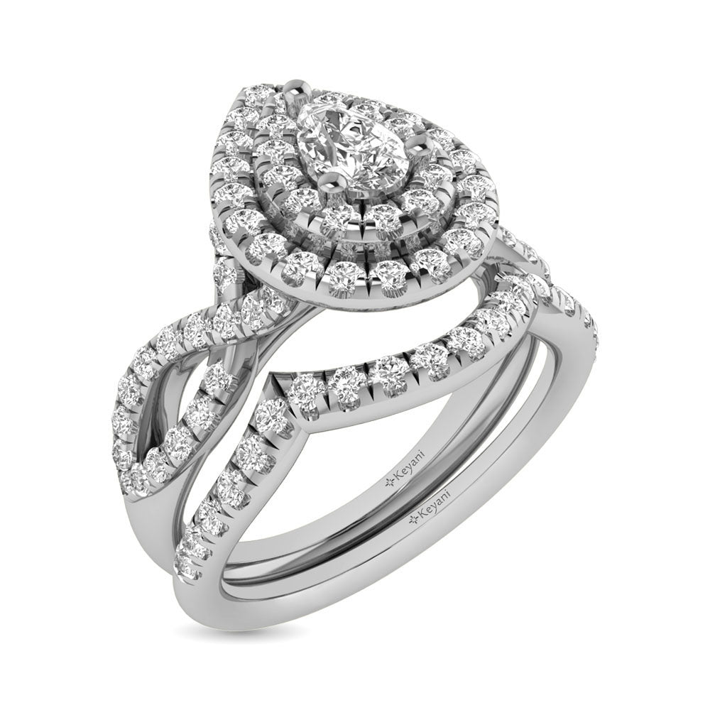 Diamond Twist Shank Double Halo Bridal Ring 3/4 Ct.tw Pear Cut in 14K White Gold