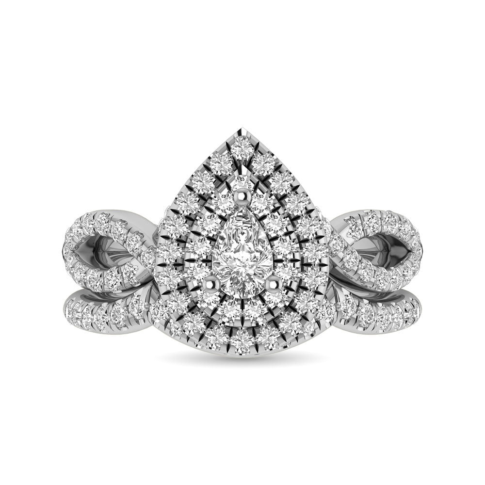 Diamond Twist Shank Double Halo Bridal Ring 3/4 Ct.tw Pear Cut in 14K White Gold