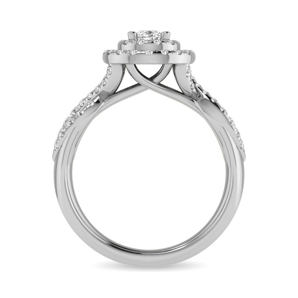 Diamond Twist Shank Double Halo Bridal Ring 3/4 Ct.tw Pear Cut in 14K White Gold