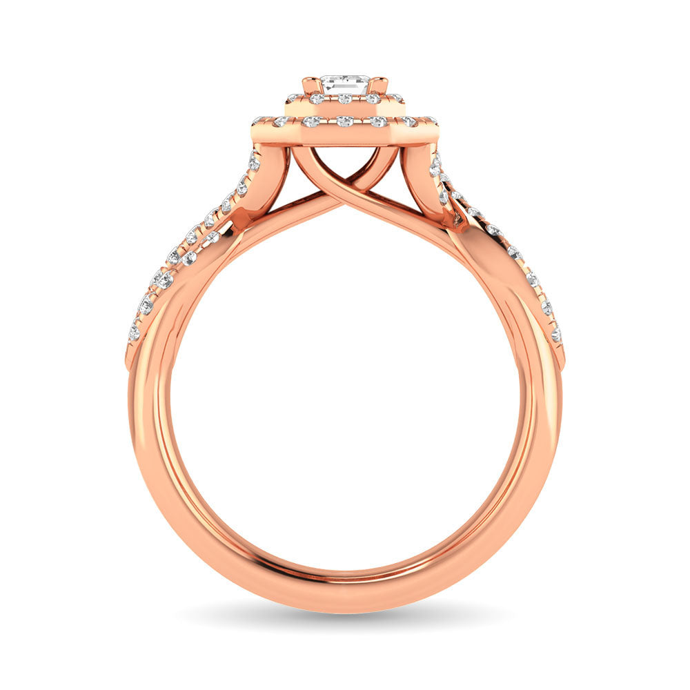 Diamond  Twist Shank Double Halo Bridal Ring 3/4 Ct.tw Emerald Cut in 14K Rose Gold
