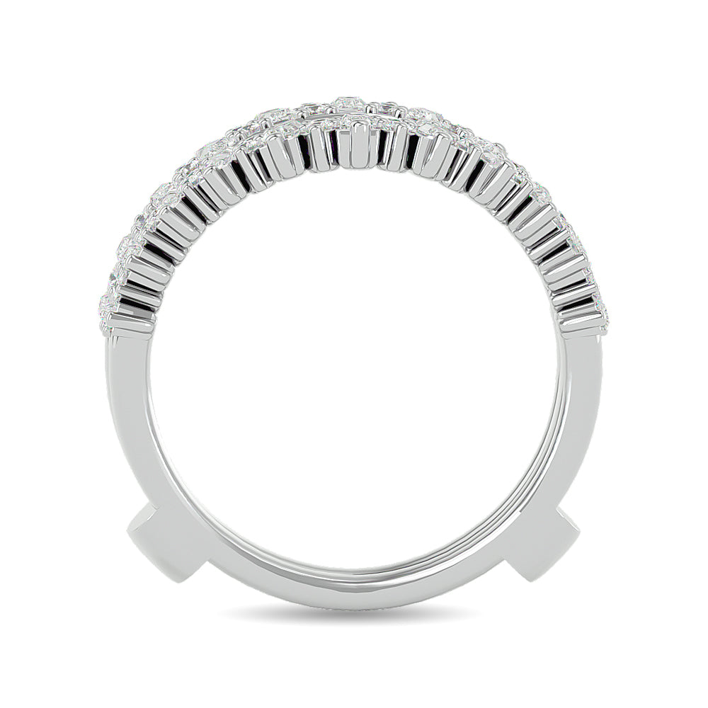 Diamond 7/8 Ct.tw Round and Straight Baguette Guard Ring  in 14K White Gold