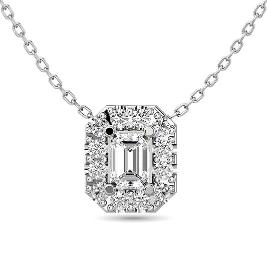 Diamond Emerald Cut Single Halo Pendant 1/4 Ct.tw in 14K White Gold