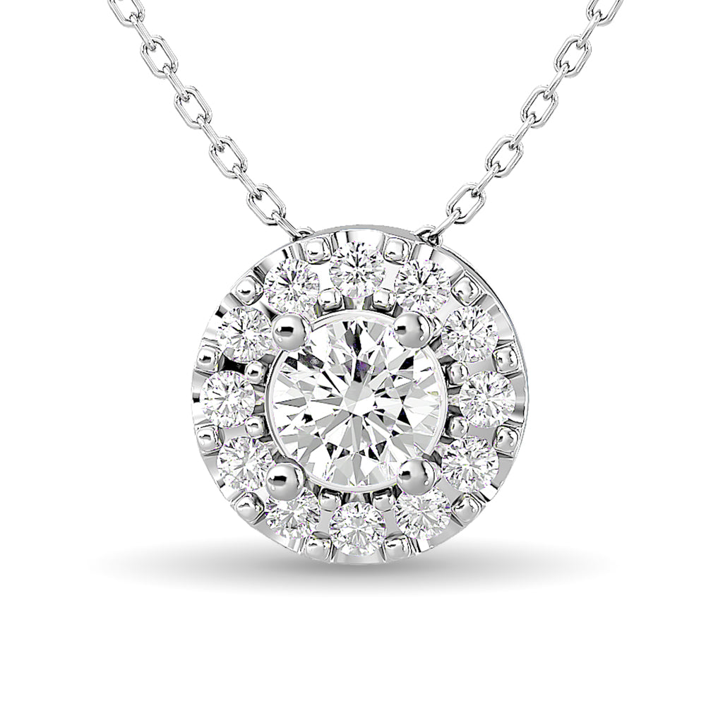 Diamond Round Cut Single Halo Pendant 1/4 Ct.tw in 14K White Gold
