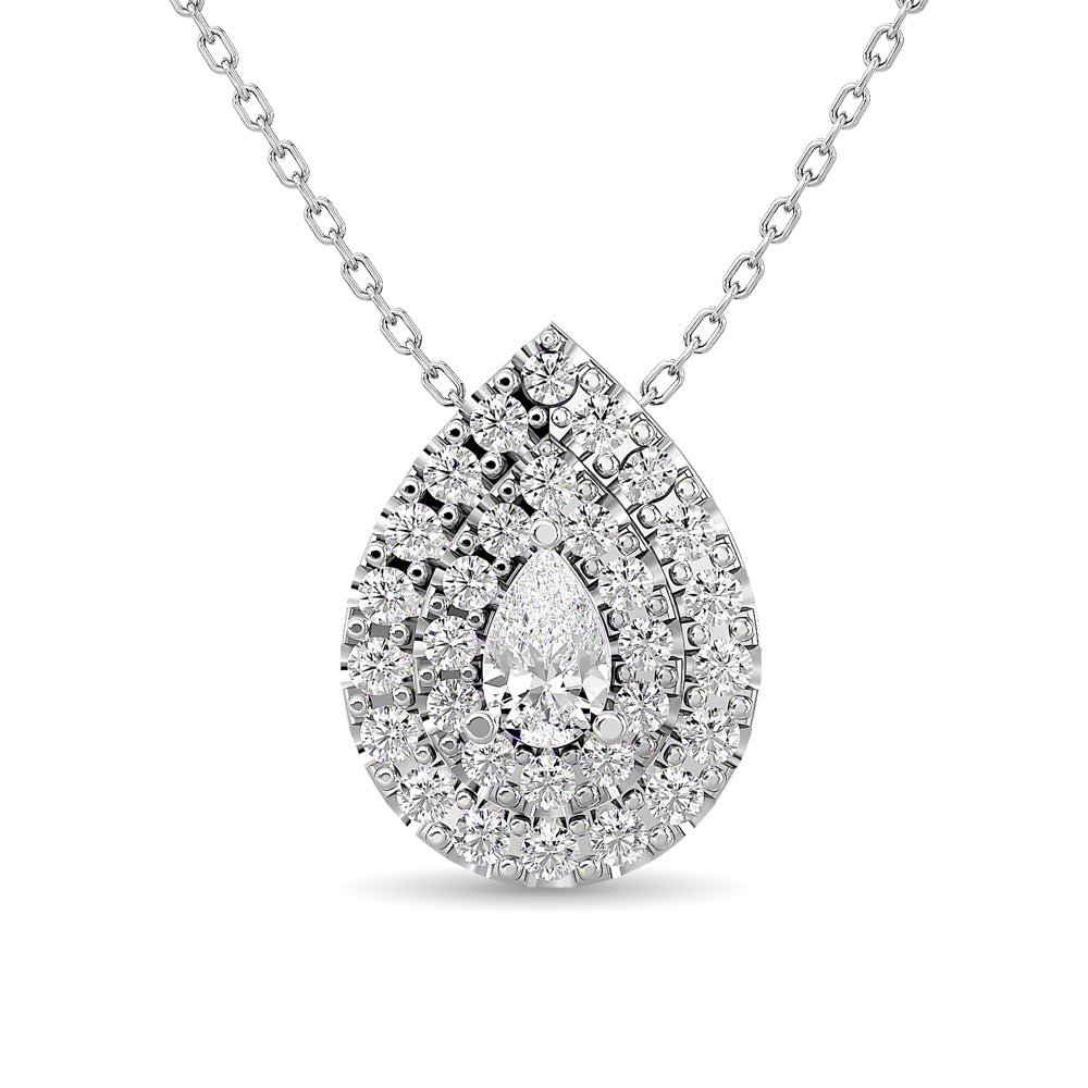 Diamond Pear Cut Double Halo Pendant 3/8 Ct.tw in 14K White Gold