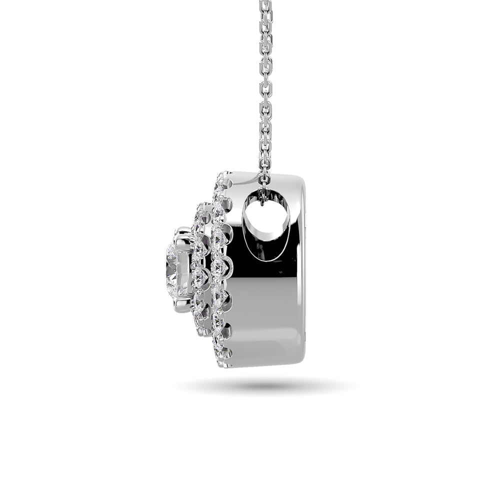 Diamond Round Cut Double Halo Pendant 3/8 Ct.tw in 14K White Gold