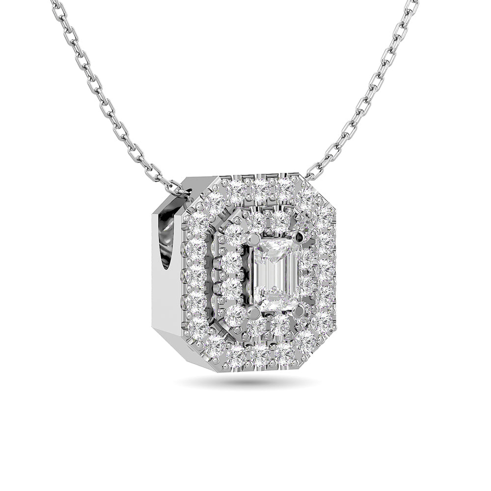 Diamond Emerald Cut Double Halo Pendant 3/8 Ct.tw in 14K White Gold