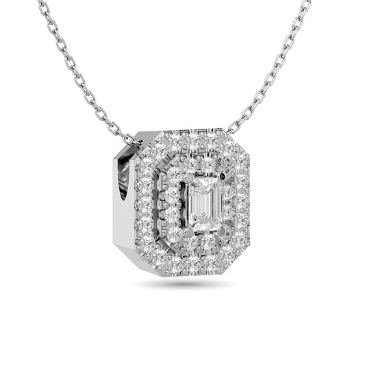 Diamond Emerald Cut Double Halo Pendant 3/8 Ct.tw in 14K White Gold