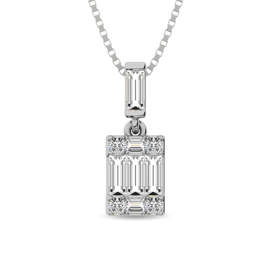 Diamond 1/6 Ct.Tw. Round and Baguette Fashion Pendant in 14K White Gold