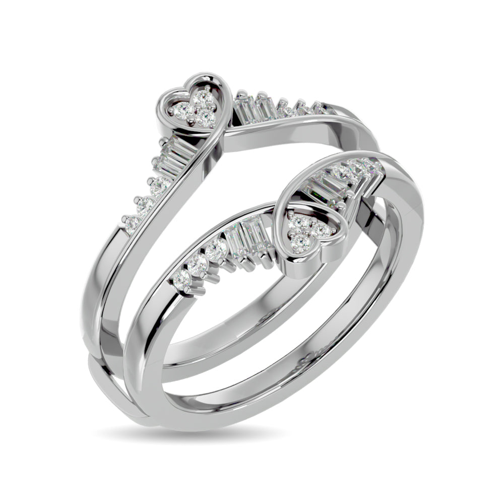 Diamond 1/4 Ct.tw Round and Tapper Guard Ring  in 14K White Gold