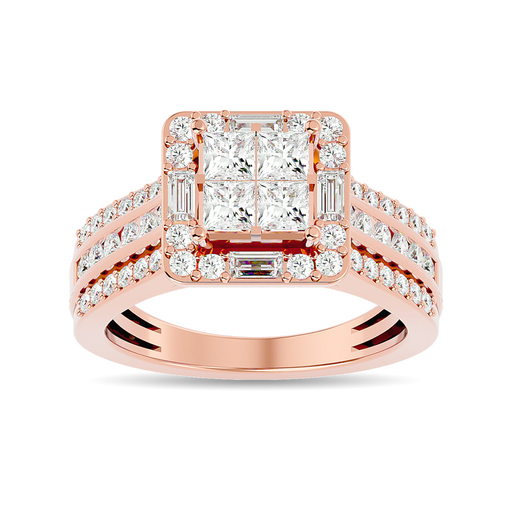 Diamond 1 1/2 Ct.tw Princess Head Engagement Ring in 14K Rose Gold