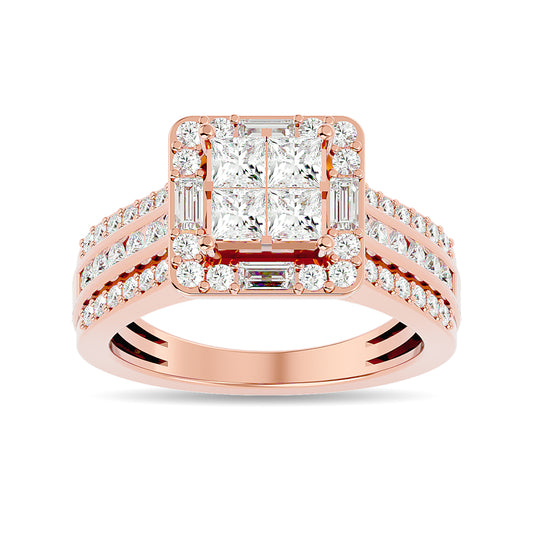 Diamond 1 1/2 Ct.tw Princess Head Engagement Ring in 14K Rose Gold