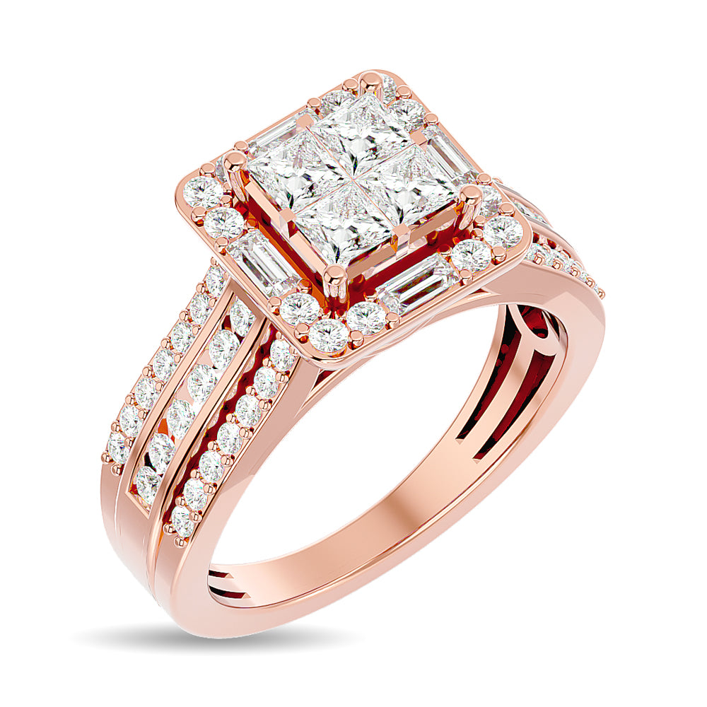 Diamond 1 1/2 Ct.tw Princess Head Engagement Ring in 14K Rose Gold