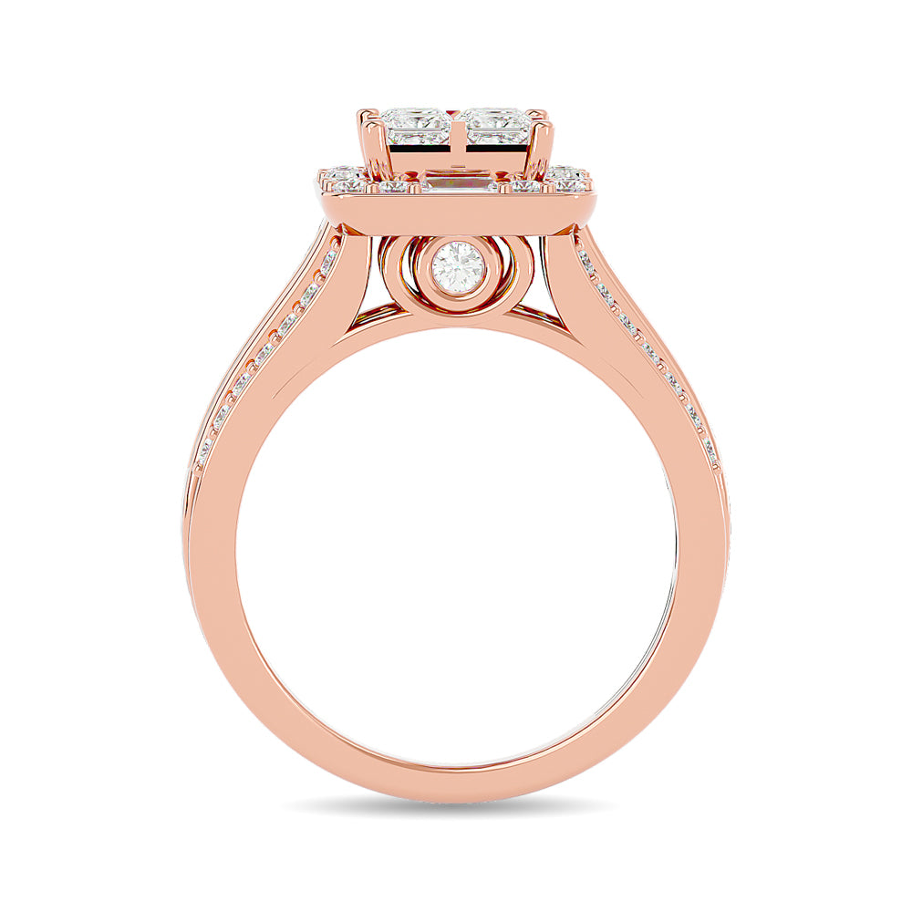 Diamond 1 1/2 Ct.tw Princess Head Engagement Ring in 14K Rose Gold