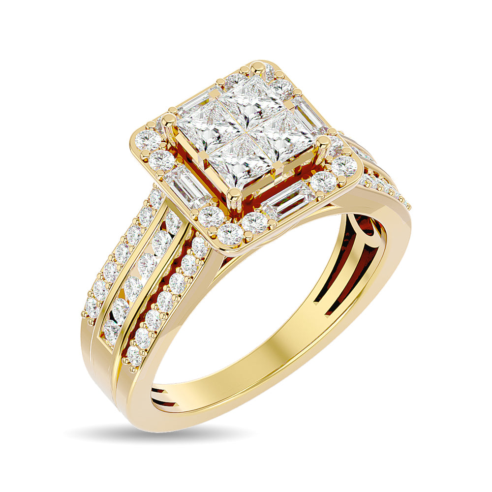 Diamond 1 1/2 Ct.tw Princess Head Engagement Ring in 14K Yellow Gold