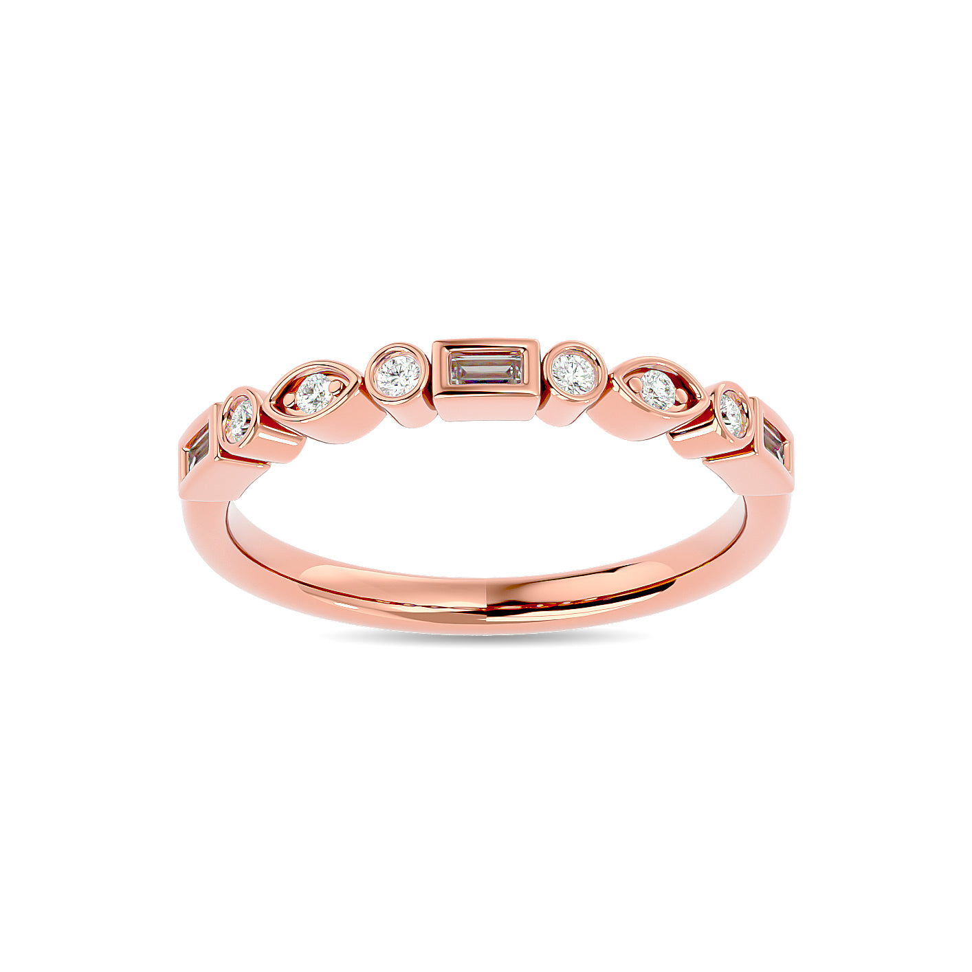 Diamond 1/5 Ct.tw Round and Straight Baguette Stackable Ring  in 14K Rose Gold