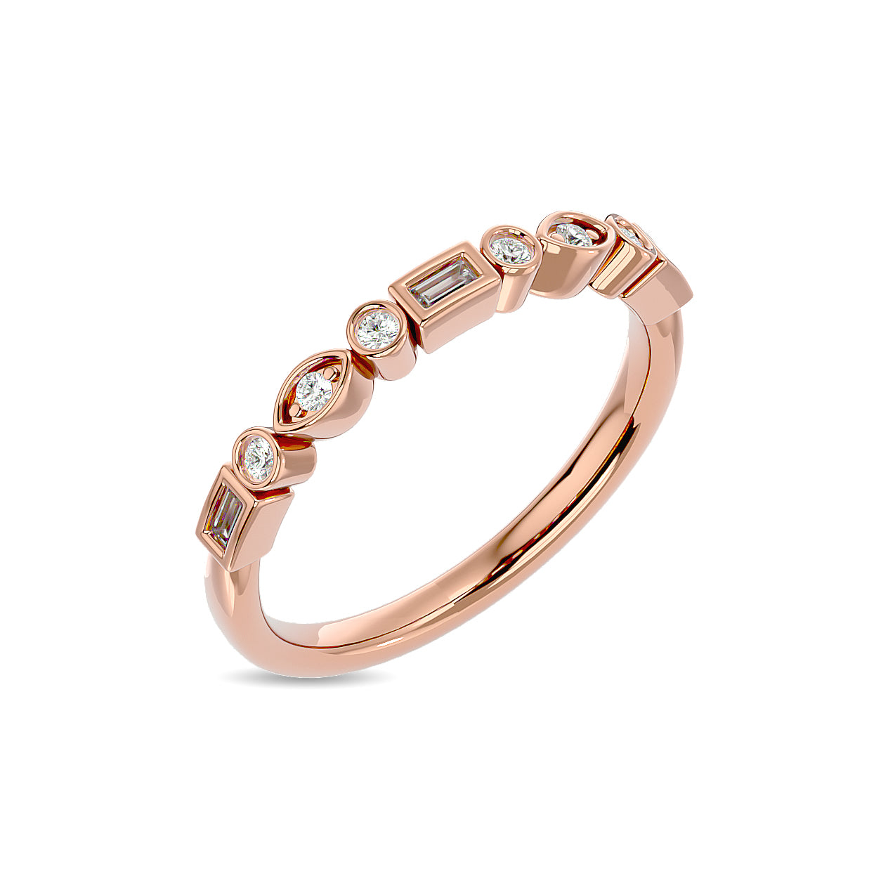 Diamond 1/5 Ct.tw Round and Straight Baguette Stackable Ring  in 14K Rose Gold