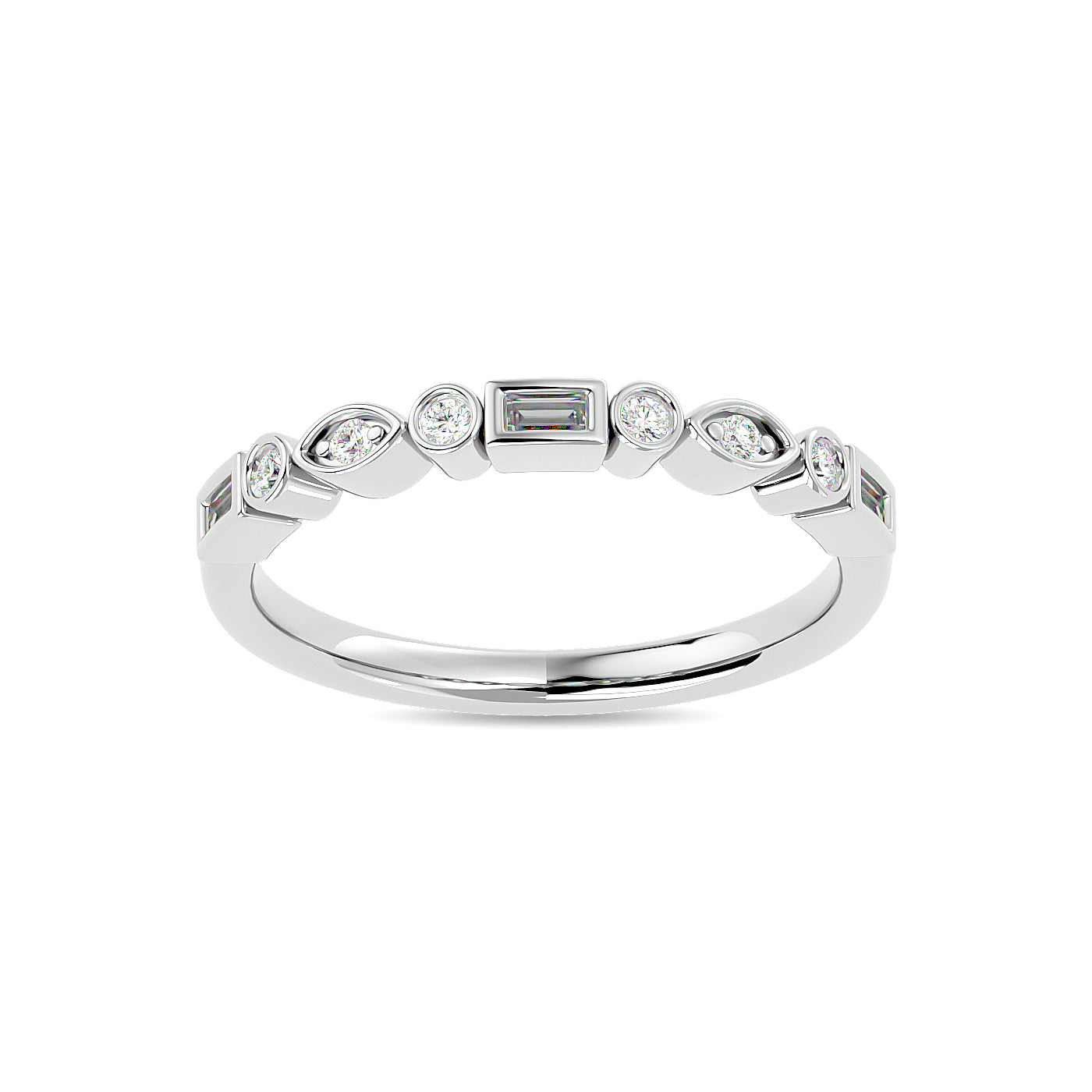 Diamond 1/5 Ct.tw Round and Straight Baguette Stackable Ring  in 14K White Gold