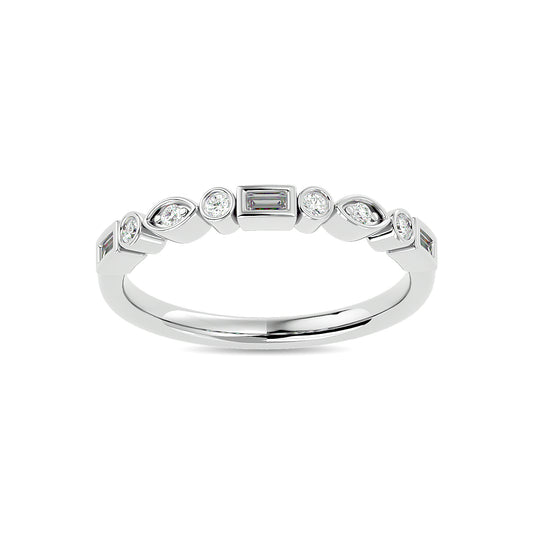 Diamond 1/5 Ct.tw Round and Straight Baguette Stackable Ring  in 14K White Gold