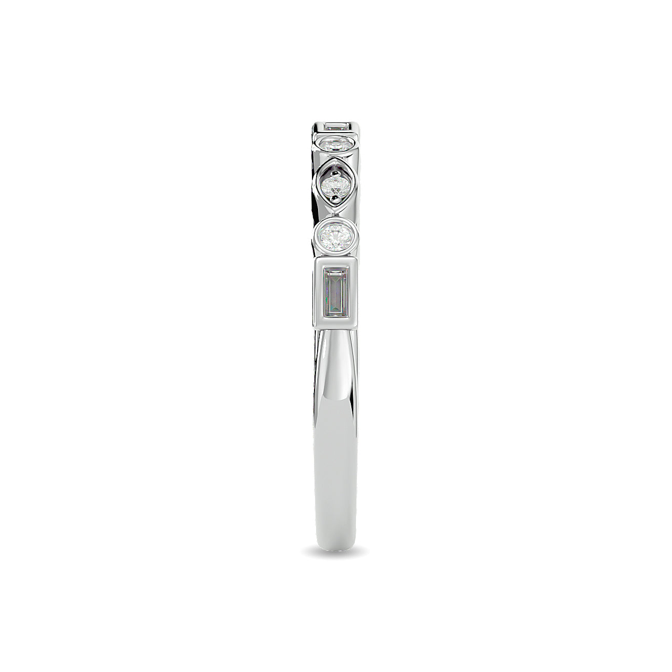 Diamond 1/5 Ct.tw Round and Straight Baguette Stackable Ring  in 14K White Gold