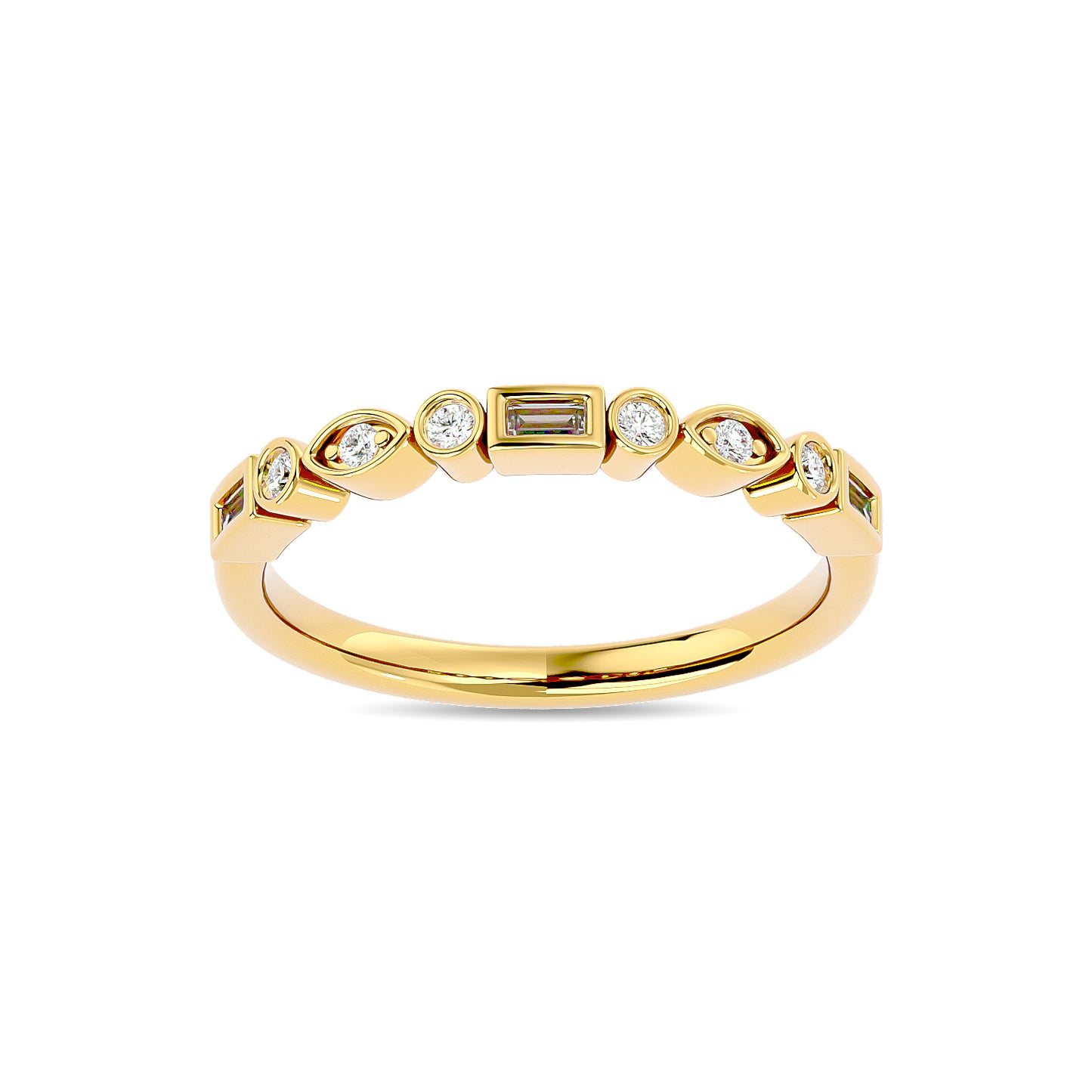 Diamond 1/5 Ct.tw Round and Straight Baguette Stackable Ring  in 14K Yellow Gold