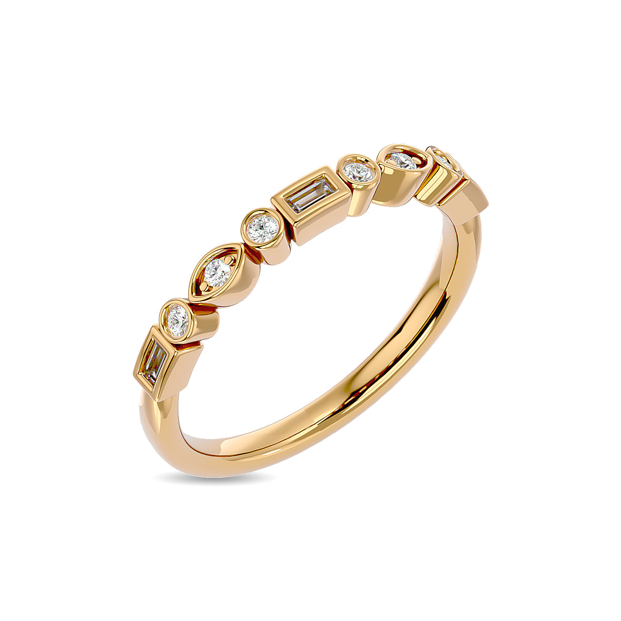 Diamond 1/5 Ct.tw Round and Straight Baguette Stackable Ring  in 14K Yellow Gold