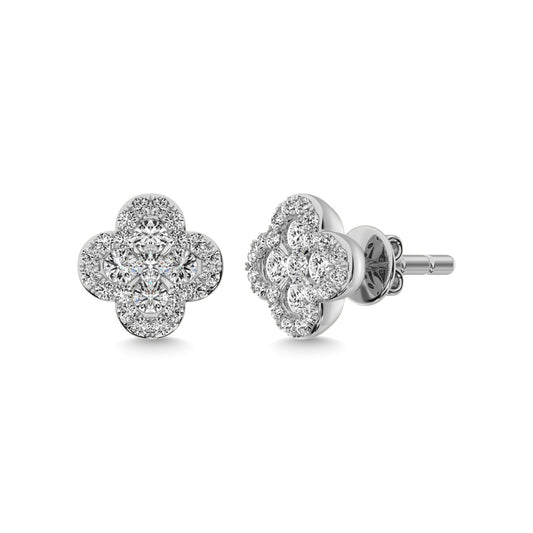 Diamond Clover Earrings 3/8 Ct.tw in 14K White Gold
