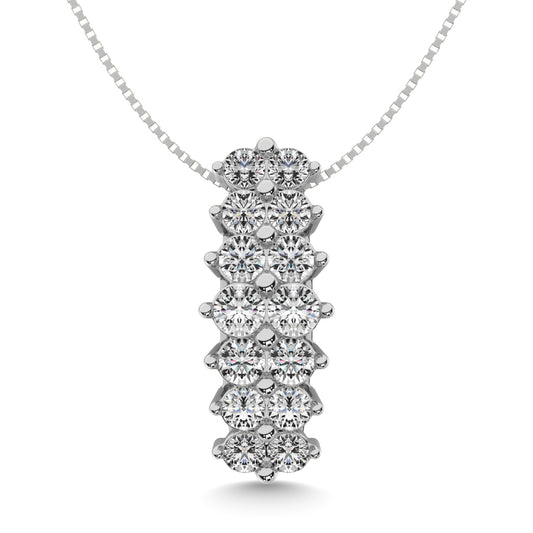 Diamond 1 1/2 Ct.tw Round Cut Pyramid Pendant in 14K White Gold