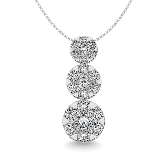Diamond 1 1/2 Ct.tw Three Stone Flower Pendant in 14K White Gold