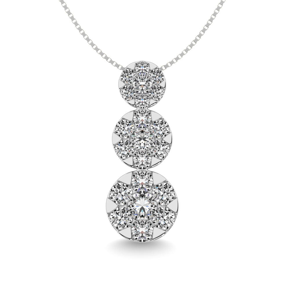 Diamond 2 Ct.tw Three Stone Flower Pendant in 14K White Gold