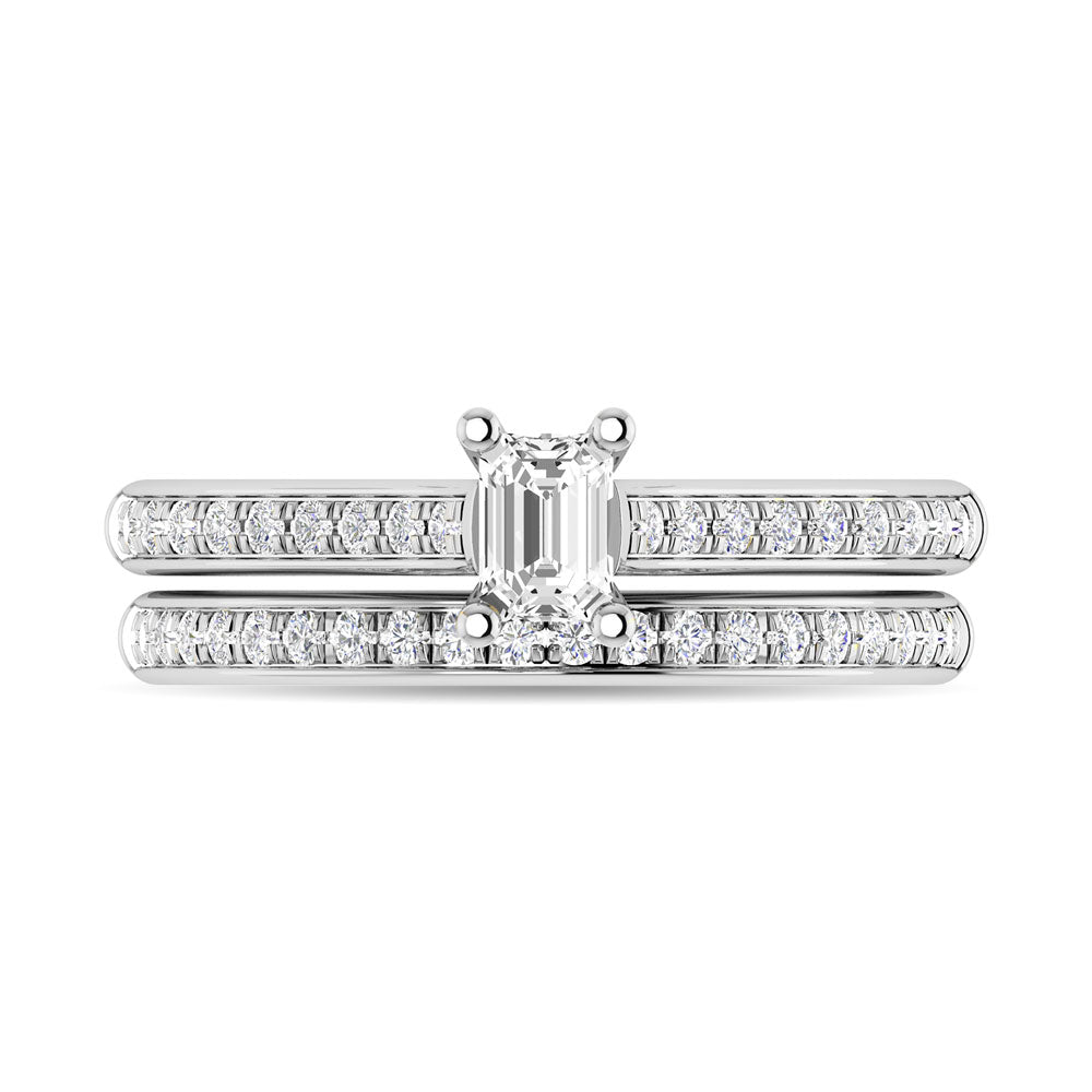 Diamond 3/4 Ct.Tw. Emerald Shape Bridal Ring in 14K White Gold