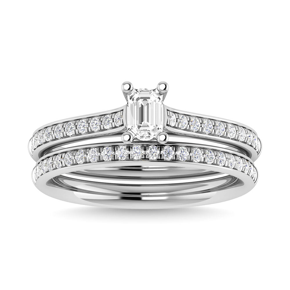 Diamond 3/4 Ct.Tw. Emerald Shape Bridal Ring in 14K White Gold