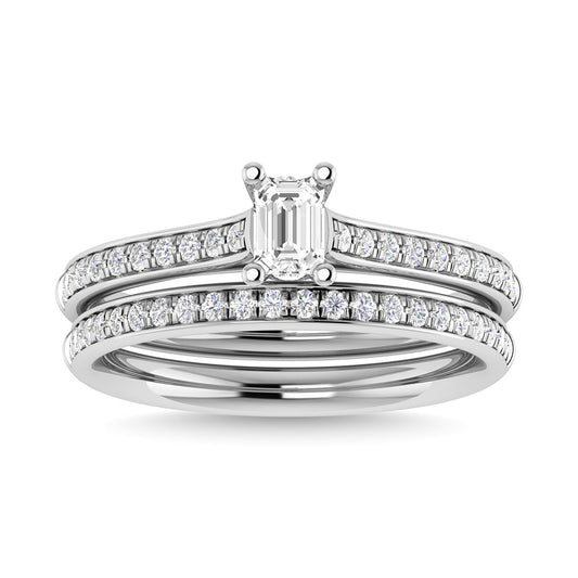 Diamond 3/4 Ct.Tw. Emerald Shape Bridal Ring in 14K White Gold