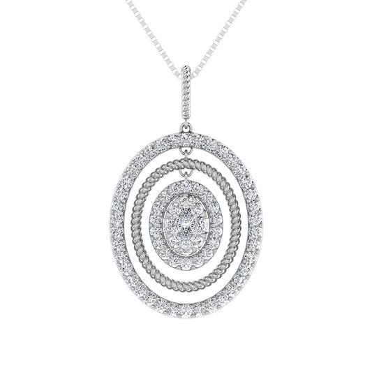 14K White Gold 1 Ct.Tw. Round Diamond Oval Shape Pendant