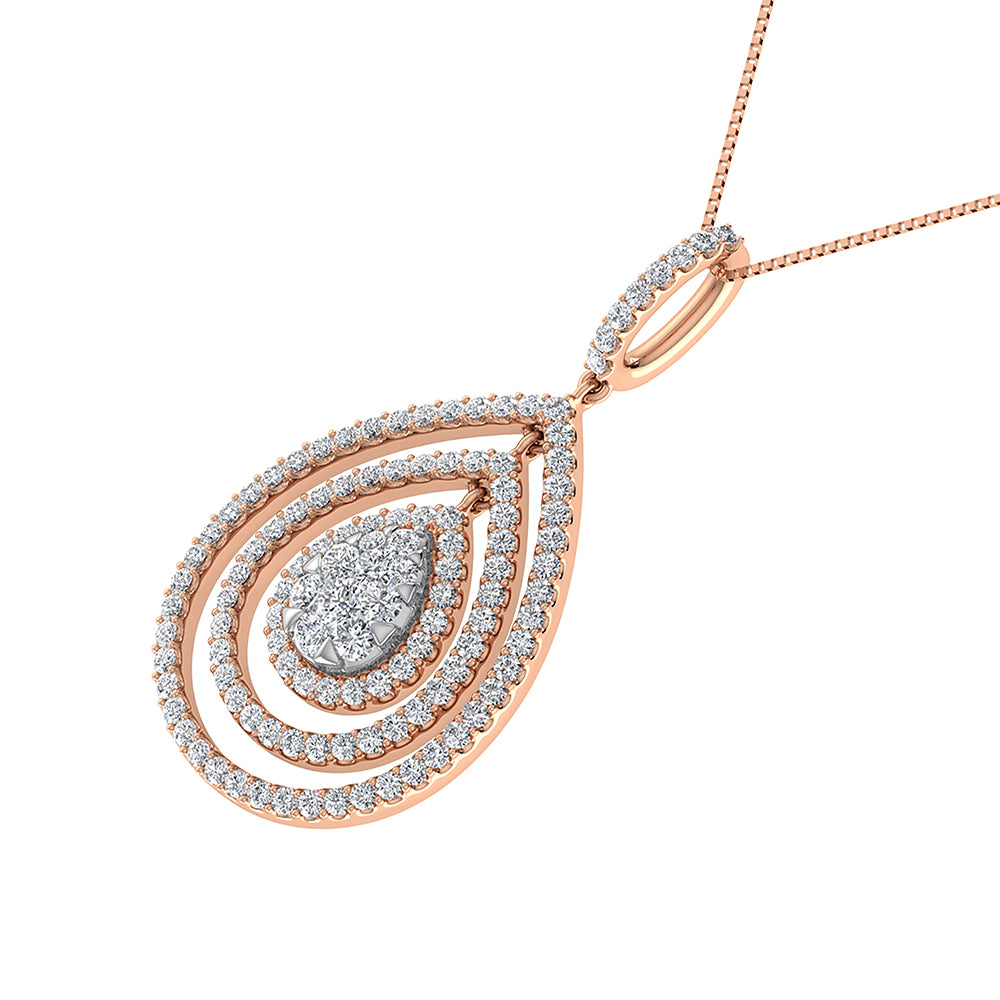 14K Pink Gold 1 Ct.Tw. Round Diamond Pear Shape Pendant