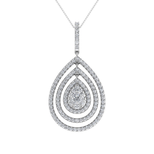 14K White Gold 1 Ct.Tw. Round Diamond Pear Shape Pendant