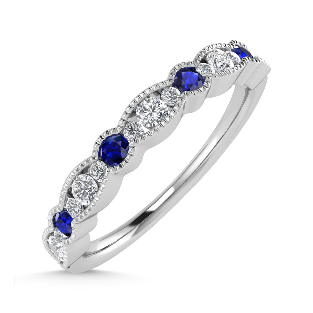 14K White Gold  1/4 Ct.Tw. Diamond and Blue Sapphire  Stackable Band