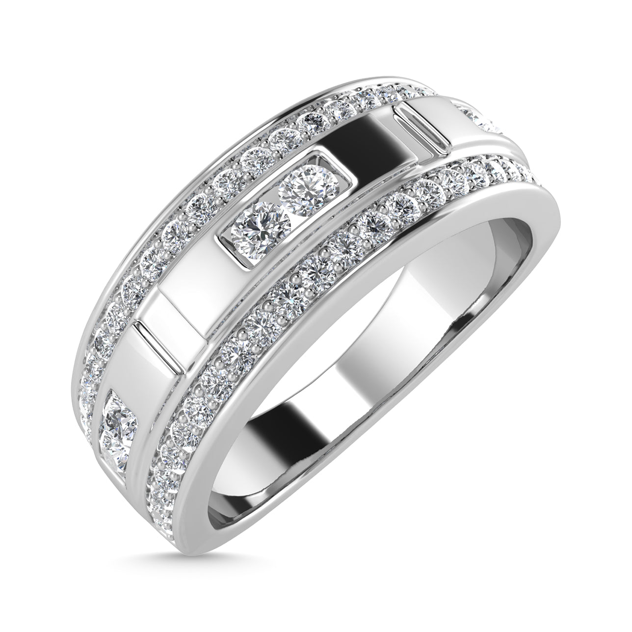 Diamond 3/4 Ct.Tw. Men?s Wedding Band in 14K White Gold