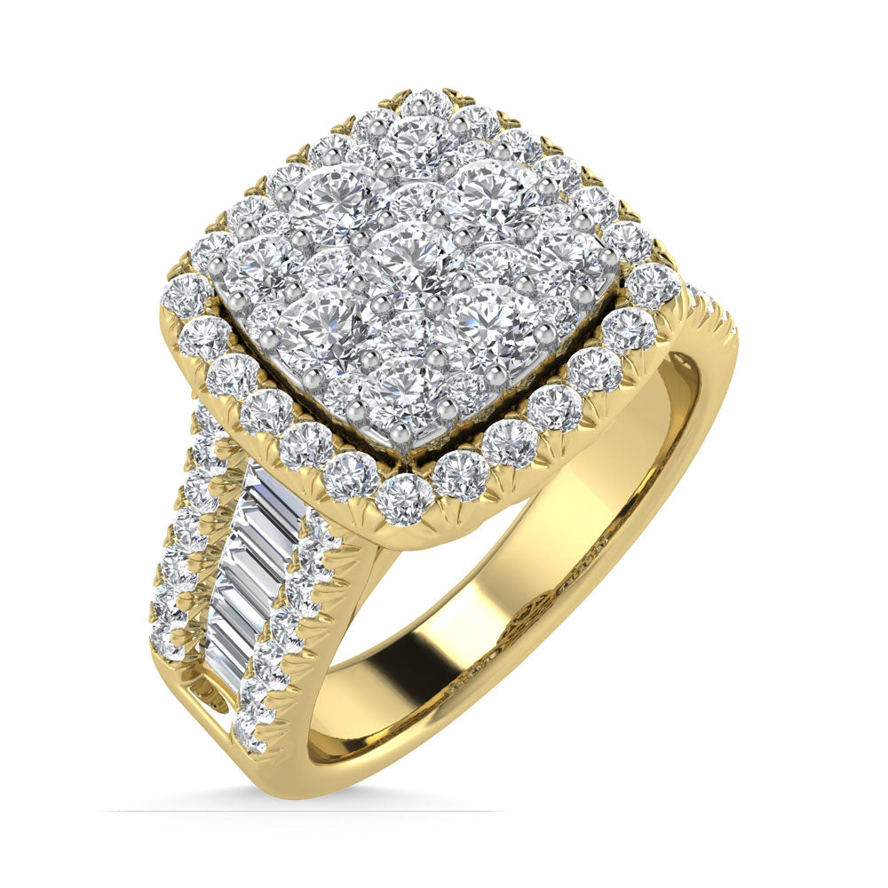 Diamond 2 Ct.Tw. Round and Tapper Engagement Ring in 14K Yellow Gold