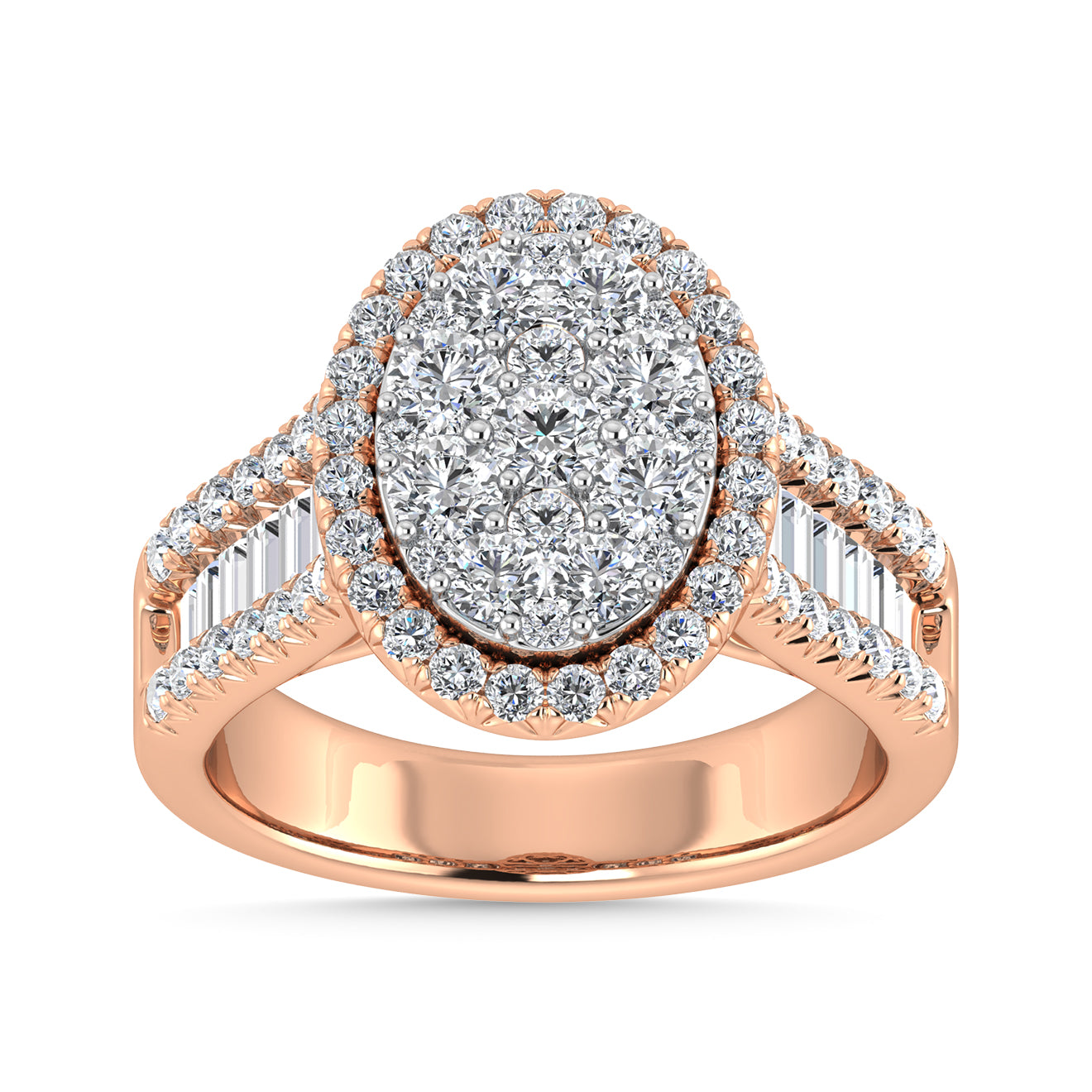 Diamond 2 Ct.Tw. Round and Tapper Engagement Ring in 14K Rose Gold