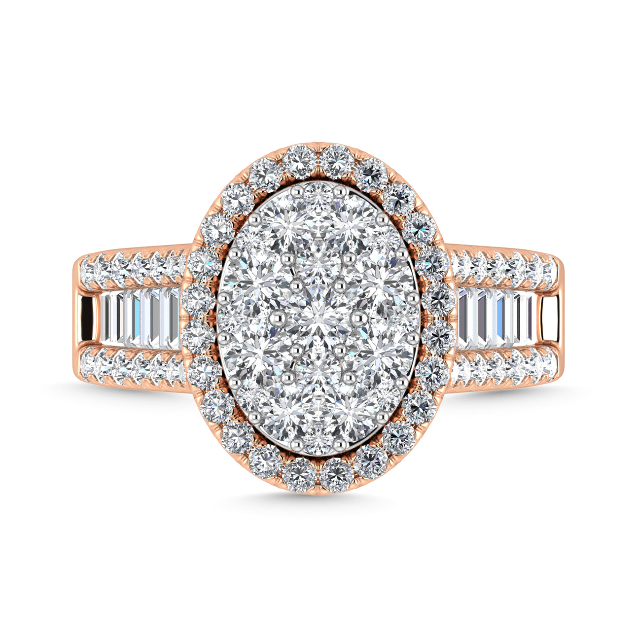 Diamond 2 Ct.Tw. Round and Tapper Engagement Ring in 14K Rose Gold