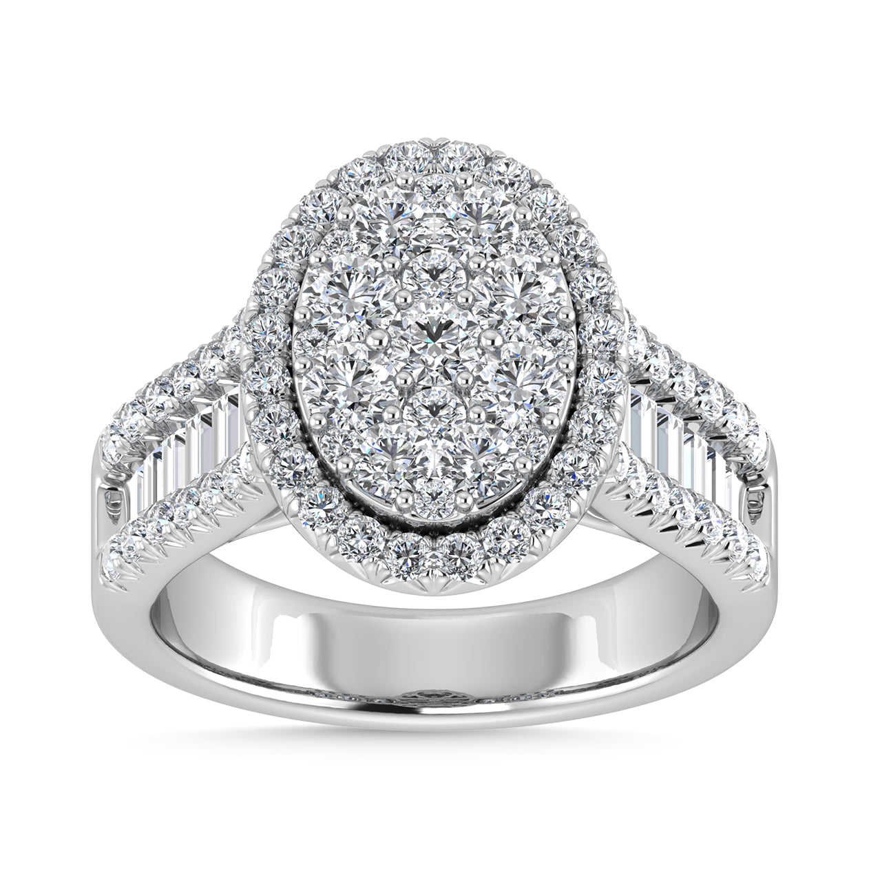 Diamond 2 Ct.Tw. Round and Tapper Engagement Ring in 14K White Gold