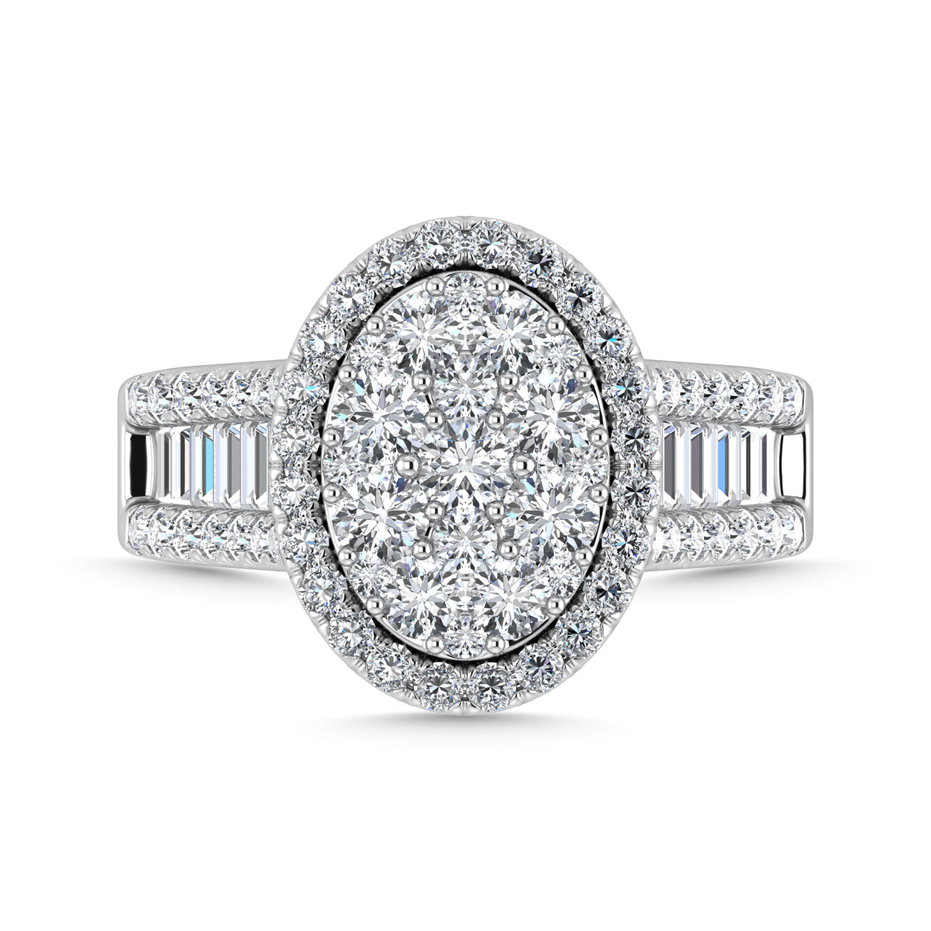 Diamond 2 Ct.Tw. Round and Tapper Engagement Ring in 14K White Gold